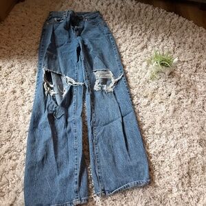 Classic Blue grungy skate wear streetwear high waist Distressed Women's Jeans yo